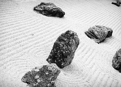песок, камни, оттенки серого, монохромный, альпинарий - обои на рабочий стол