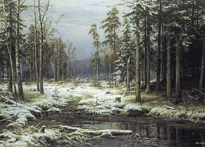 картины, зима, снег, леса, произведение искусства, Иван Шишкин - обои на рабочий стол