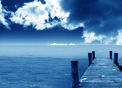 синий, океан, облака, пейзажи, природа, док - случайные обои для рабочего стола
