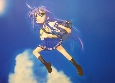 Счастливая Звезда (Лаки Стар), школьная форма, Девочка, покорившая время, аниме, Izumi Konata, небеса, гольфы - копия обоев рабочего стола