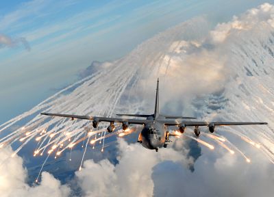 самолет, военный, самолеты, AC - 130 Spooky / Spectre, вспышки - случайные обои для рабочего стола