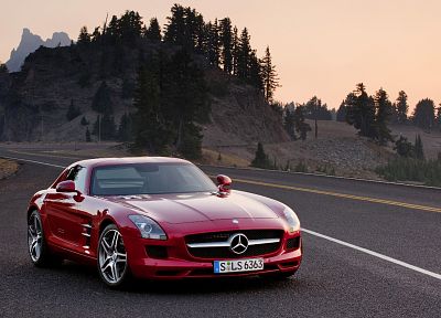 автомобили, дороги, транспортные средства, красные автомобили, Мерседес Бенц, Mercedes- Benz SLS AMG E-Cell - похожие обои для рабочего стола