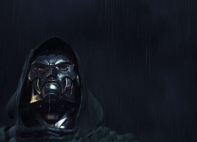 дождь, маски, доктор Дум - копия обоев рабочего стола
