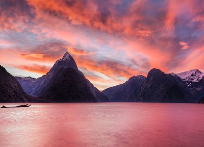 закат, горы, пейзажи, природа, Новая Зеландия, озера - обои на рабочий стол