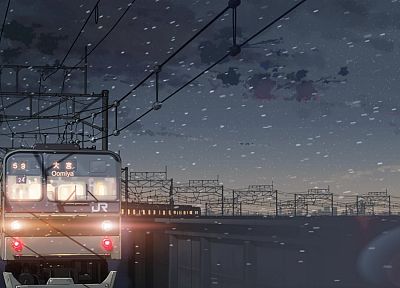 поезда, Макото Синкай, линии электропередач, 5 сантиметров в секунду - случайные обои для рабочего стола