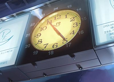 часы, Макото Синкай, вокзалы, 5 сантиметров в секунду - копия обоев рабочего стола