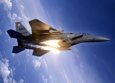 война, самолеты, вспышки, F-15 Eagle - копия обоев рабочего стола