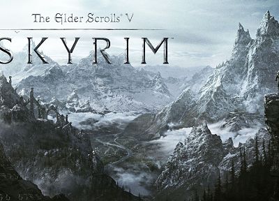 горы, пейзажи, зима, снег, рыцари, Фэнтази, произведение искусства, The Elder Scrolls V : Skyrim, игры - оригинальные обои рабочего стола