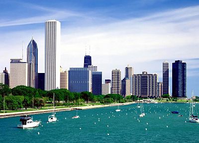 пейзажи, Чикаго, лодки, Озеро Мичиган - обои на рабочий стол