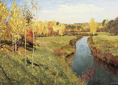картины, пейзажи, осень, потоки, произведение искусства, Исаак Левитан - оригинальные обои рабочего стола