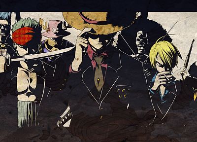 One Piece ( аниме ), Roronoa Зоро, прерыватель, Фрэнки ( One Piece ), Брук ( One Piece ), Обезьяна D Луффи, Санджи ( One Piece ) - копия обоев рабочего стола