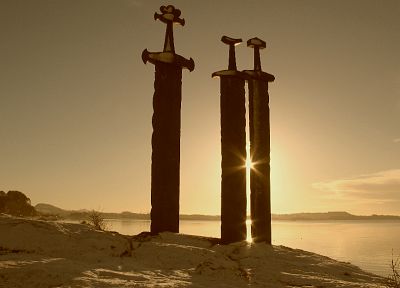 закат, мечи, норвежский, мечах викингов - случайные обои для рабочего стола