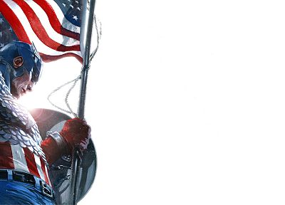 Капитан Америка, супергероев, Марвел комиксы, Американский флаг, белый фон - обои на рабочий стол