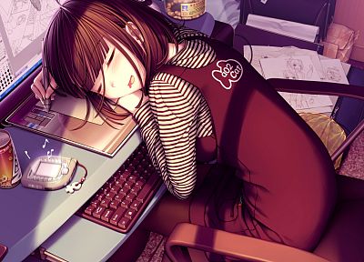 девушки, компьютеры, технология, Sayori Neko Работы, Оекаки Musume, таблетка - обои на рабочий стол