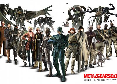 девушки, видеоигры, люди, старый змея, научная фантастика, штурмовая винтовка, Raiden, обезьяны, Револьвер Оцелот, белый фон, Metal Gear Solid 4, Жидкий Змей - копия обоев рабочего стола