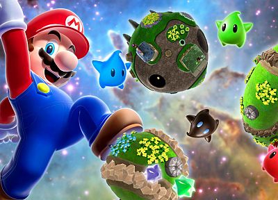 Нинтендо, видеоигры, галактики, Марио, прыжки, Super Mario Galaxy, поднятыми руками - обои на рабочий стол