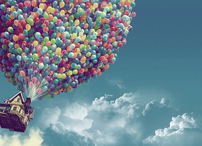 облака, Pixar, дома, Вверх ( фильм ), воздушные шары, небо - оригинальные обои рабочего стола