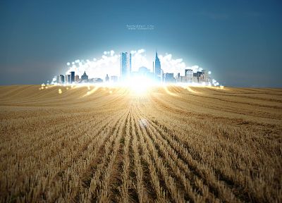 свет, природа, города, поля, пшеница, городские огни - копия обоев рабочего стола