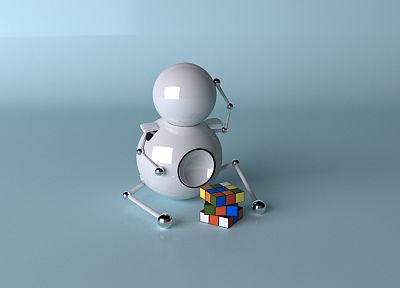 роботы, думать, кубики, Кубик Рубика - копия обоев рабочего стола