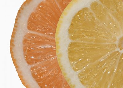 фрукты, апельсины, апельсиновые дольки, лимоны, белый фон, ломтики - обои на рабочий стол