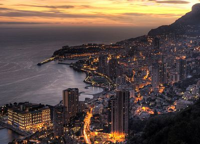 пейзажи, побережье, города, архитектура, здания, Монако, городские огни - похожие обои для рабочего стола