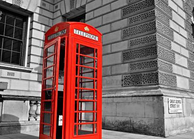 черный цвет, красный цвет, белый, старый, Британия, Лондон, выборочная раскраска, тротуары, телефонная будка, Английский Телефонная будка - случайные обои для рабочего стола