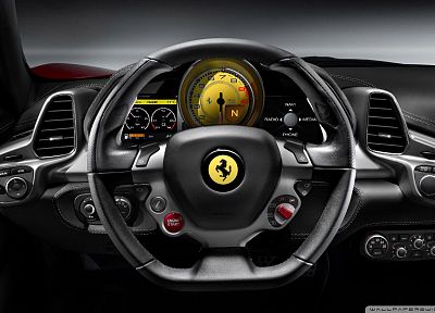 автомобили, Ferrari 458 Italia, интерьеры автомобилей, руль - оригинальные обои рабочего стола