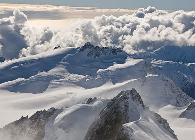 горы, облака, зима, Новая Зеландия, зимние пейзажи - обои на рабочий стол