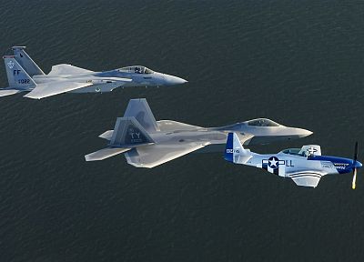 самолет, военный, F-22 Raptor, самолеты, F-15 Eagle, P - 51 Mustang - обои на рабочий стол