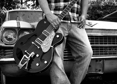 Gibson Les Paul, оттенки серого, монохромный - обои на рабочий стол
