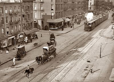 черно-белое изображение, старый, ретро, лошади, города - случайные обои для рабочего стола