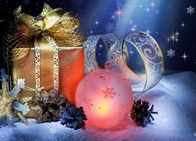 ленты, рождество, Новый год, С Новым Годом, украшения, Рождественские подарки, Рождественские шары - обои на рабочий стол