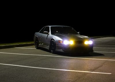 ночь, автомобили, парковка, Nissan Silvia S13 - обои на рабочий стол
