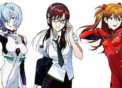 школьная форма, Ayanami Rei, Neon Genesis Evangelion (Евангелион), Makinami Марий Прославленный, Аска Лэнгли Сорю, простой фон - случайные обои для рабочего стола