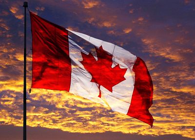 закат, облака, Канада, флаги, Канадский флаг, национализм - похожие обои для рабочего стола