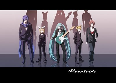 Вокалоид, Мику Хацунэ, Kaito ( Vocaloid ), Kagamine Rin, Kagamine Len, гитары, Meiko - обои на рабочий стол