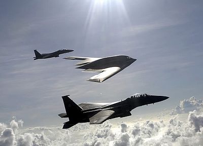 самолет, военный, стелс -бомбардировщик, самолеты, F-15 Eagle, B- 2 Spirit - обои на рабочий стол