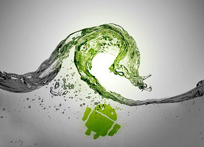 зеленый, вода, волны, Android, серый - обои на рабочий стол
