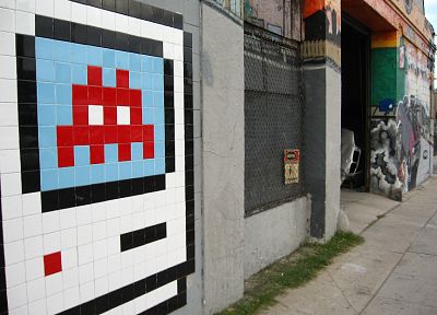 граффити, Space Invaders, стрит-арт - случайные обои для рабочего стола