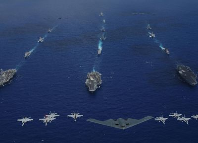 самолет, военный, бомбардировщик, корабли, военно-морской флот, транспортные средства, авианосцы, F- 18 Hornet, флот, B- 2 Spirit - оригинальные обои рабочего стола