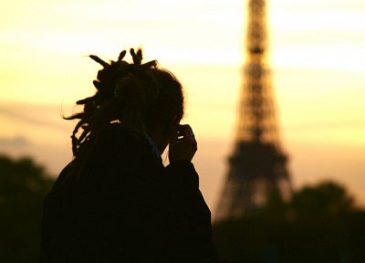 Эйфелева башня, Париж, силуэты, прическа - обои на рабочий стол