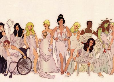 девушки, платье, DC Comics, комиксы, Харли Квинн, группы, Женщина-кошка, Черная Канарейка, Poison Ivy, Supergirl, Девочка Власти, Затанна, Batwoman, Адам Хьюз, Барбара Гордон, Wonder Woman, Vixen (комикс ) - обои на рабочий стол