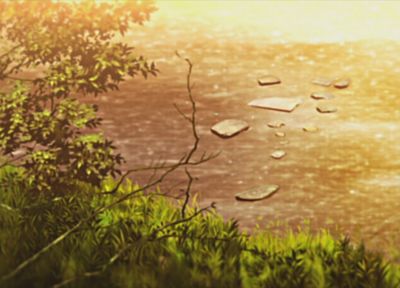 вода, закат, природа, деревья, пруды, иллюстрации, солнечный свет, аниме, Nichijou - случайные обои для рабочего стола