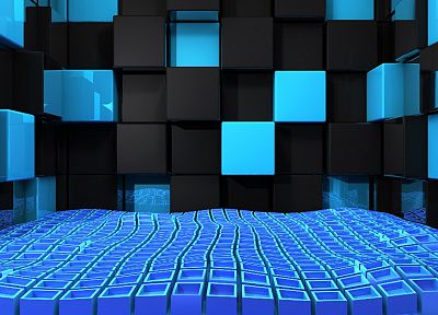 3D вид (3д), абстракции, синий, черный цвет, стена, дизайн, кубики - случайные обои для рабочего стола
