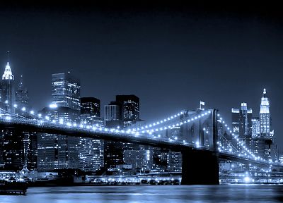 города, ночь, мосты, здания, Бруклинский мост, Нью-Йорк - обои на рабочий стол