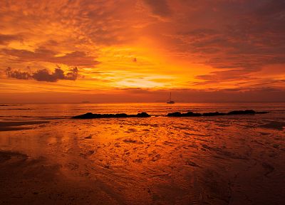 закат, океан, природа, оранжевый цвет, корабли - оригинальные обои рабочего стола