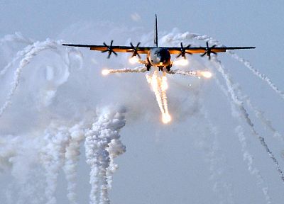 самолет, военный, дым, AC - 130 Spooky / Spectre, самолеты, вспышки - случайные обои для рабочего стола