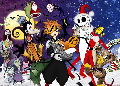 Kingdom Hearts, Хэллоуин, Сора ( Kingdom Hearts ), рождество, Джек Скеллингтон - случайные обои для рабочего стола