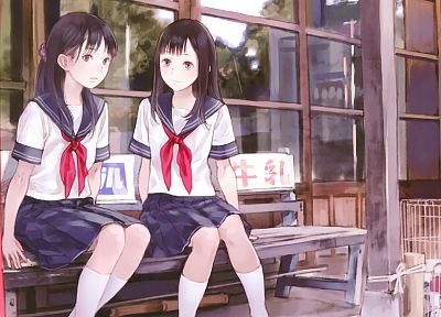 школьная форма, мягкие тени, аниме девушки - оригинальные обои рабочего стола