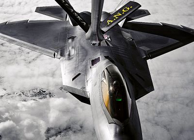 самолет, военный, F-22 Raptor, заправка - оригинальные обои рабочего стола